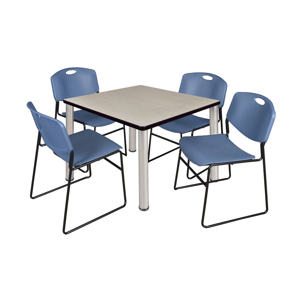 Regency Kee 30 in Square Breakroom Table Top Black Legs 4 Zeng Stack Chairs