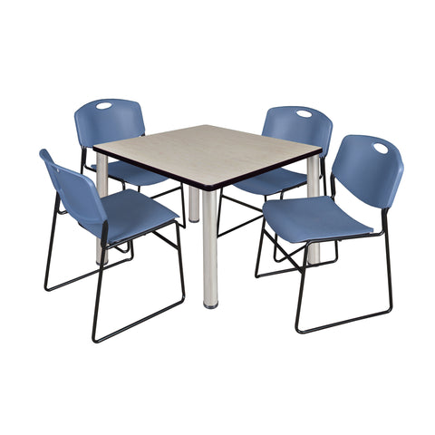 Regency Kee 30 in Square Breakroom Table Top Black Legs 4 Zeng Stack Chairs