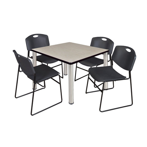 Regency Kee 30 in Square Breakroom Table Top Black Legs 4 Zeng Stack Chairs