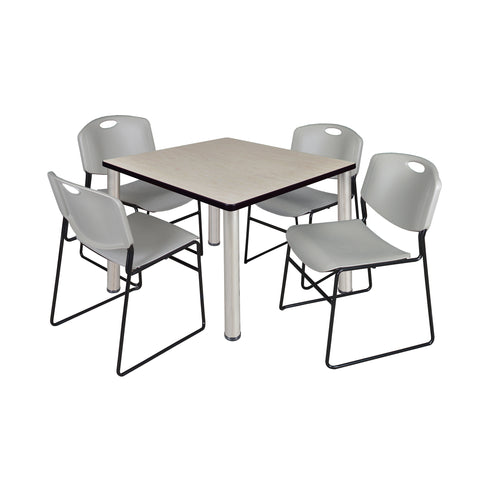 Regency Kee 30 in Square Breakroom Table Top Black Legs 4 Zeng Stack Chairs