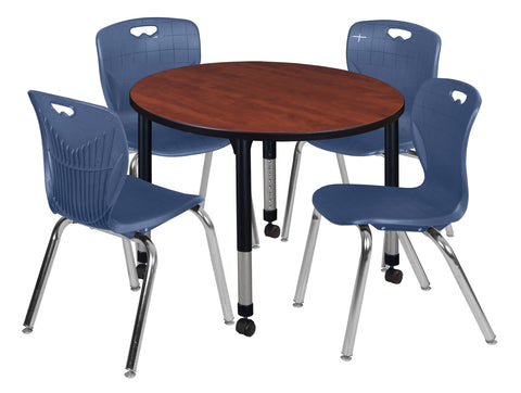 Regency Kee 36 in. Round Adjustable Classroom Table & 4 Andy 18 in. Stack Chairs Black