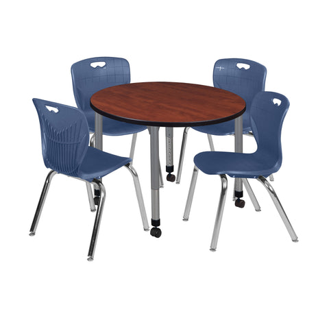 Regency Kee 36 in. Round Adjustable Classroom Table & 4 Andy 18 in. Stack Chairs Black