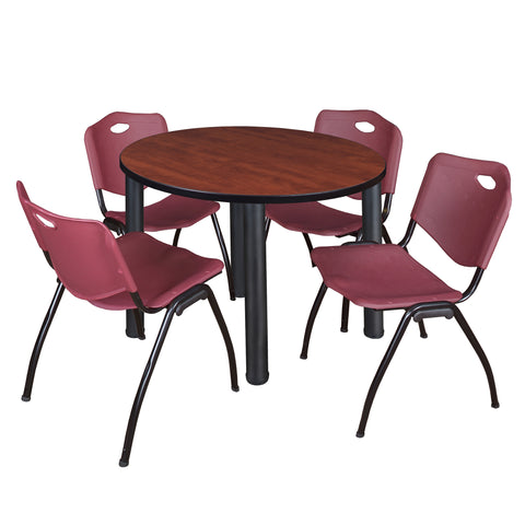 Regency Kee 36 in Round Breakroom Table Top Black Legs 4 M Stack Chairs