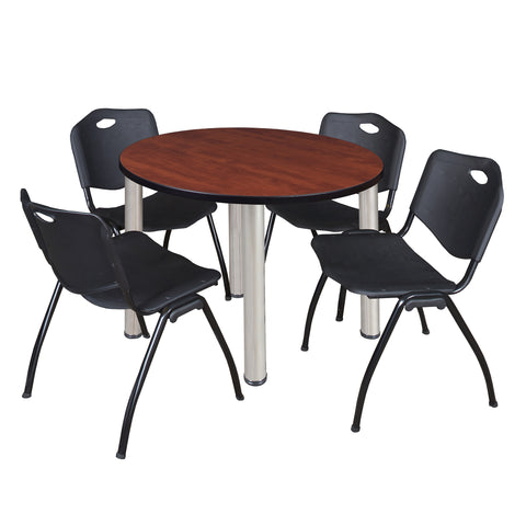 Regency Kee 36 in Round Breakroom Table Top Black Legs 4 M Stack Chairs