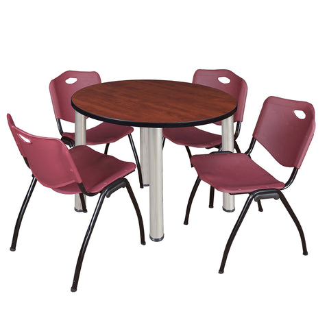 Regency Kee 36 in Round Breakroom Table Top Black Legs 4 M Stack Chairs