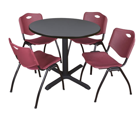 Regency Cain 30 in. Round XBase Breakroom Table & 4 M Stack Chairs