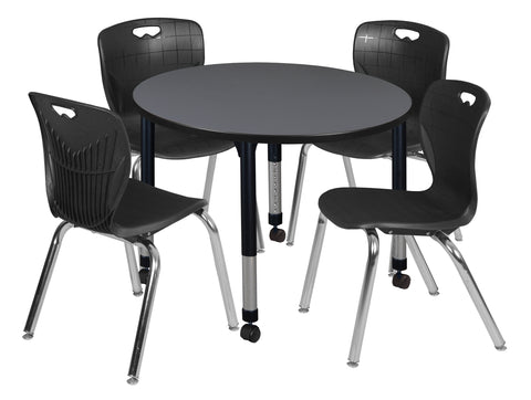 Regency Kee 36 in. Round Adjustable Classroom Table & 4 Andy 18 in. Stack Chairs Black
