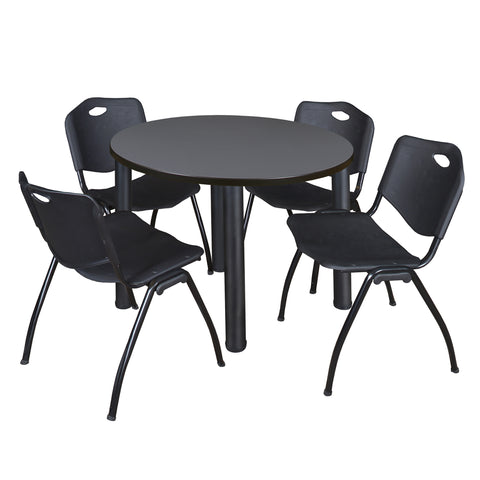 Regency Kee 36 in Round Breakroom Table Top Black Legs 4 M Stack Chairs