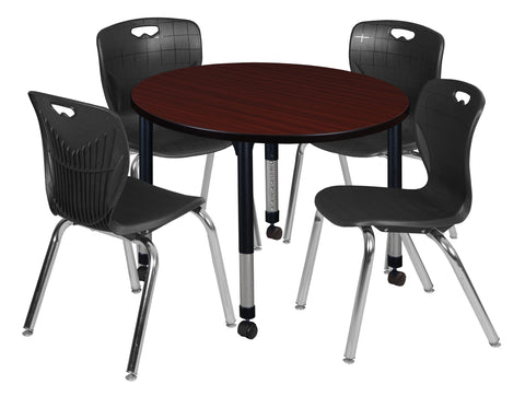 Regency Kee 36 in. Round Adjustable Classroom Table & 4 Andy 18 in. Stack Chairs Black