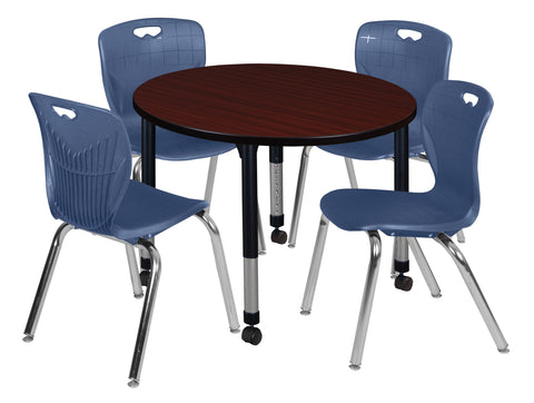 Regency Kee 36 in. Round Adjustable Classroom Table & 4 Andy 18 in. Stack Chairs Black