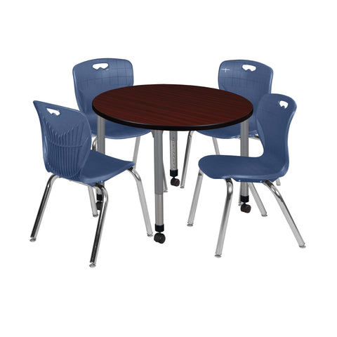 Regency Kee 36 in. Round Adjustable Classroom Table & 4 Andy 18 in. Stack Chairs Black