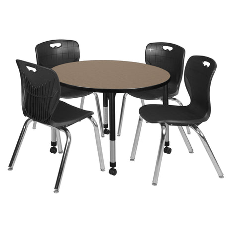 Regency Kee 36 in. Round Adjustable Classroom Table & 4 Andy 18 in. Stack Chairs Black