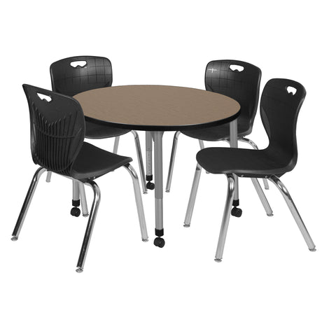 Regency Kee 36 in. Round Adjustable Classroom Table & 4 Andy 18 in. Stack Chairs Black