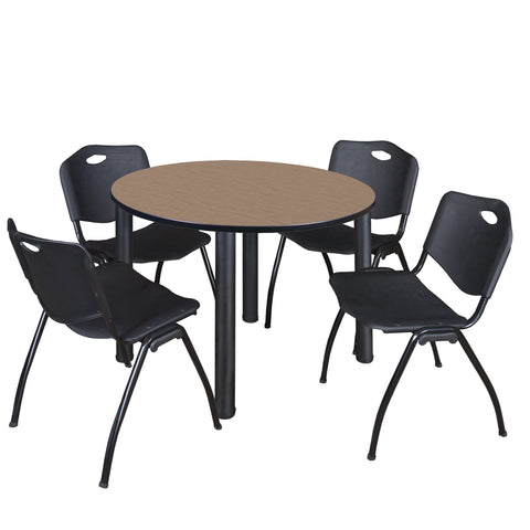 Regency Kee 36 in Round Breakroom Table Top Black Legs 4 M Stack Chairs