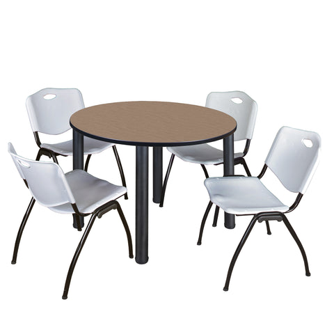 Regency Kee 36 in Round Breakroom Table Top Black Legs 4 M Stack Chairs