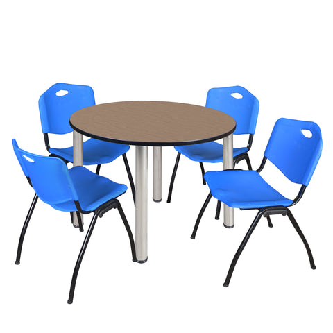 Regency Kee 36 in Round Breakroom Table Top Black Legs 4 M Stack Chairs