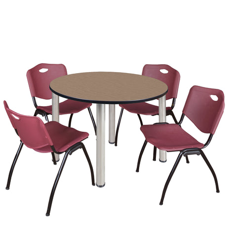 Regency Kee 36 in Round Breakroom Table Top Black Legs 4 M Stack Chairs