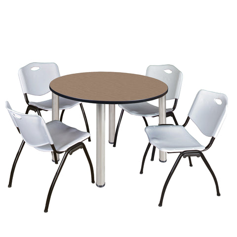 Regency Kee 36 in Round Breakroom Table Top Black Legs 4 M Stack Chairs