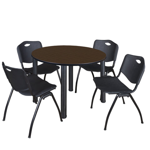 Regency Kee 36 in Round Breakroom Table Top Black Legs 4 M Stack Chairs