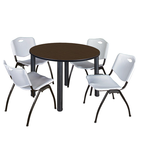Regency Kee 36 in Round Breakroom Table Top Black Legs 4 M Stack Chairs
