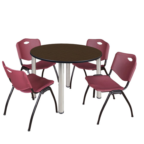 Regency Kee 36 in Round Breakroom Table Top Black Legs 4 M Stack Chairs