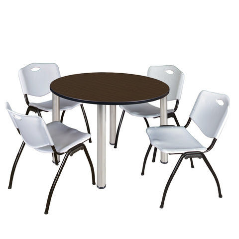 Regency Kee 36 in Round Breakroom Table Top Black Legs 4 M Stack Chairs