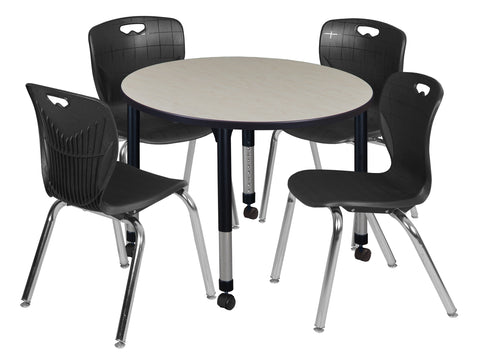 Regency Kee 36 in. Round Adjustable Classroom Table & 4 Andy 18 in. Stack Chairs Black