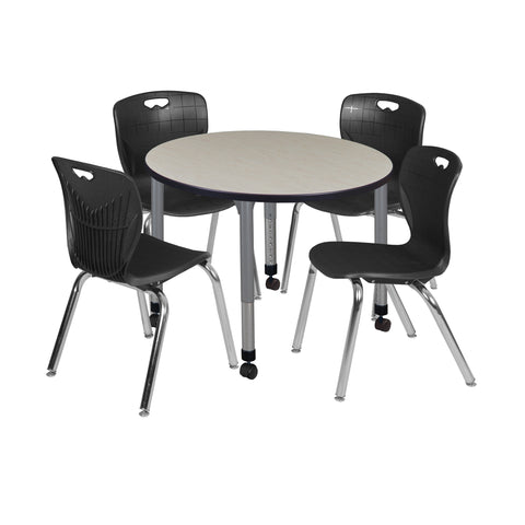 Regency Kee 36 in. Round Adjustable Classroom Table & 4 Andy 18 in. Stack Chairs Black