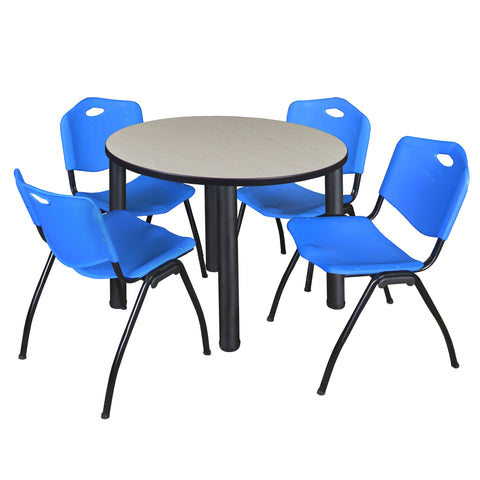 Regency Kee 36 in Round Breakroom Table Top Black Legs 4 M Stack Chairs
