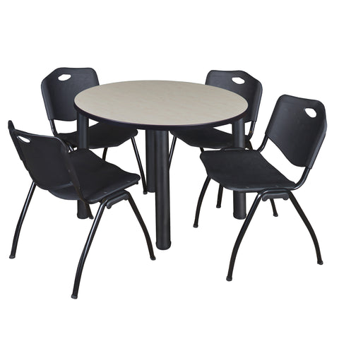 Regency Kee 36 in Round Breakroom Table Top Black Legs 4 M Stack Chairs