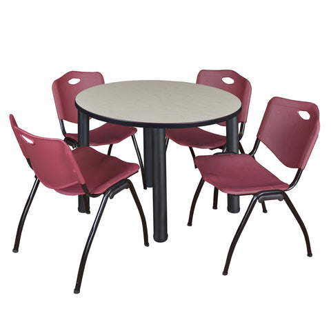 Regency Kee 36 in Round Breakroom Table Top Black Legs 4 M Stack Chairs
