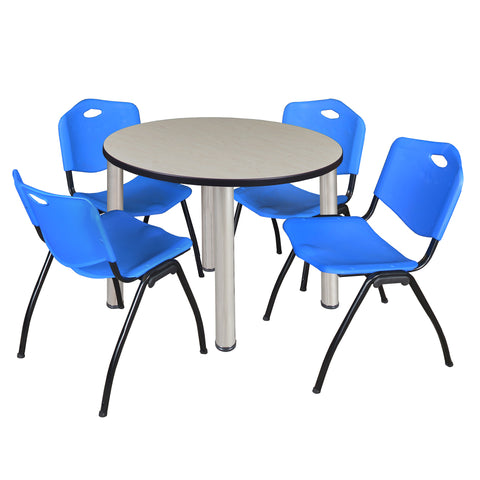 Regency Kee 36 in Round Breakroom Table Top Black Legs 4 M Stack Chairs