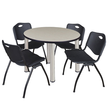 Regency Kee 36 in Round Breakroom Table Top Black Legs 4 M Stack Chairs