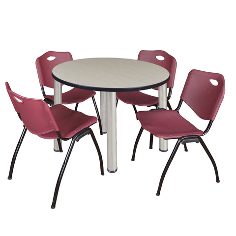 Regency Kee 36 in Round Breakroom Table Top Black Legs 4 M Stack Chairs