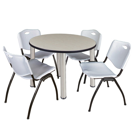 Regency Kee 36 in Round Breakroom Table Top Black Legs 4 M Stack Chairs