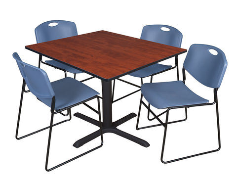Regency Cain 30 in. Square XBase Breakroom Table & 4 Zeng Stack Chairs