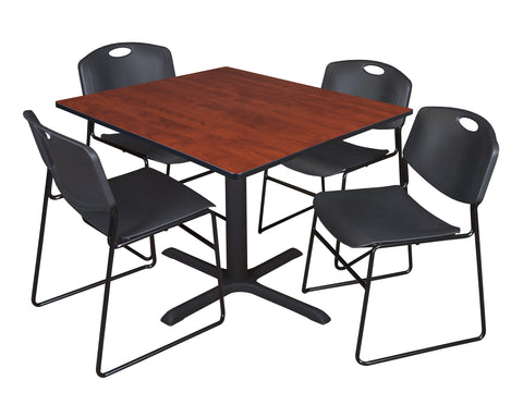 Regency Cain 30 in. Square XBase Breakroom Table & 4 Zeng Stack Chairs