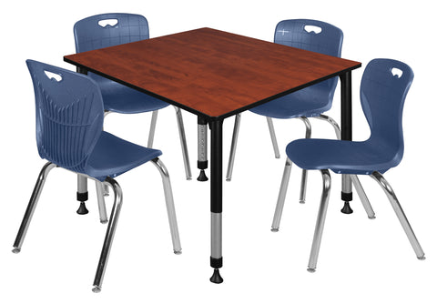 Regency Kee 30 in. Square Adjustable Classroom Table & 4 Andy 18 in. Stack Chairs Black