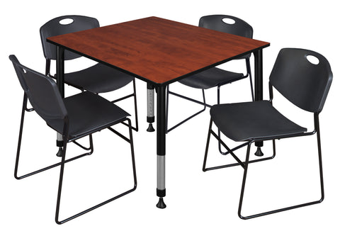 Regency Kee 30 in. Square Adjustable Classroom Table & 4 Zeng Stack Chairs Black