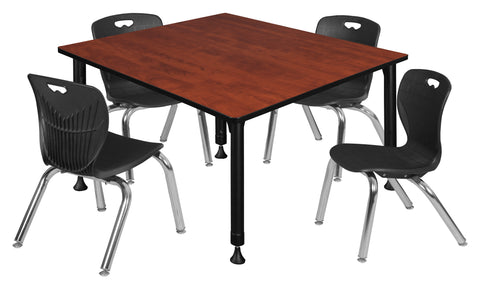 Regency Kee 30 in. Square Adjustable Classroom Table & 4 Andy 12 in. Stack Chairs Black