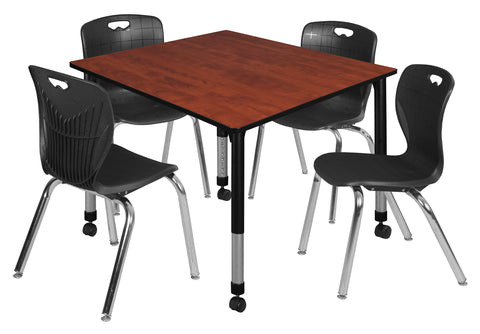 Regency Kee 30 in. Square Mobile Adjustable Classroom Table & 4 Andy 18 in. Stack Chairs Black