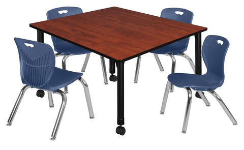 Regency Kee 30 in. Square Mobile Adjustable Classroom Table & 4 Andy 12 in. Stack Chairs Black