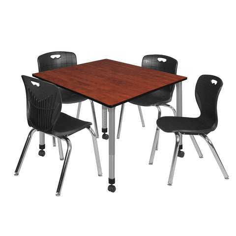 Regency Kee 30 in. Square Mobile Adjustable Classroom Table & 4 Andy 18 in. Stack Chairs Black