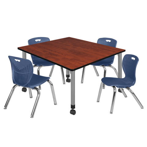 Regency Kee 30 in. Square Mobile Adjustable Classroom Table & 4 Andy 12 in. Stack Chairs Black