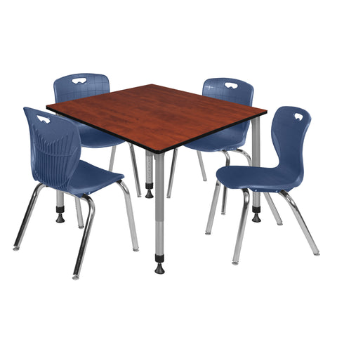 Regency Kee 30 in. Square Adjustable Classroom Table & 4 Andy 18 in. Stack Chairs Black