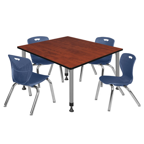 Regency Kee 30 in. Square Adjustable Classroom Table & 4 Andy 12 in. Stack Chairs Black