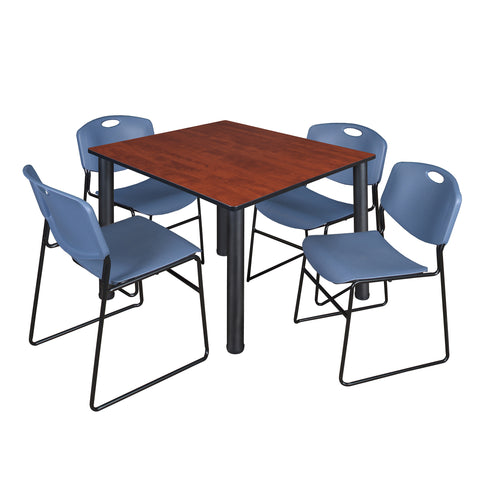Regency Kee 30 in Square Breakroom Table Top Black Legs 4 Zeng Stack Chairs