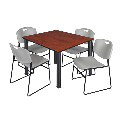 Regency Kee 30 in Square Breakroom Table Top Black Legs 4 Zeng Stack Chairs