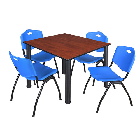 Regency Kee 30 in Square Breakroom Table Top Black Legs 4 M Stack Chairs