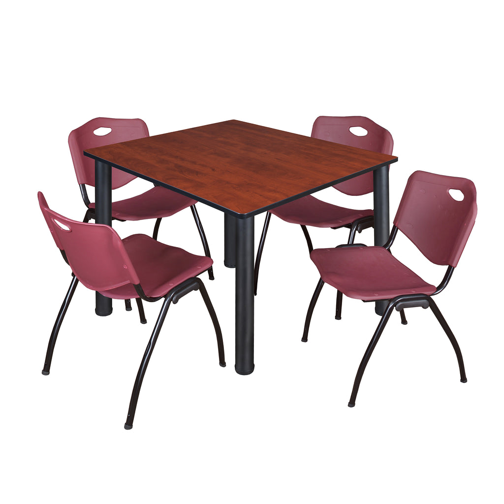 Regency Kee 30 in Square Breakroom Table Top Black Legs 4 M Stack Chairs